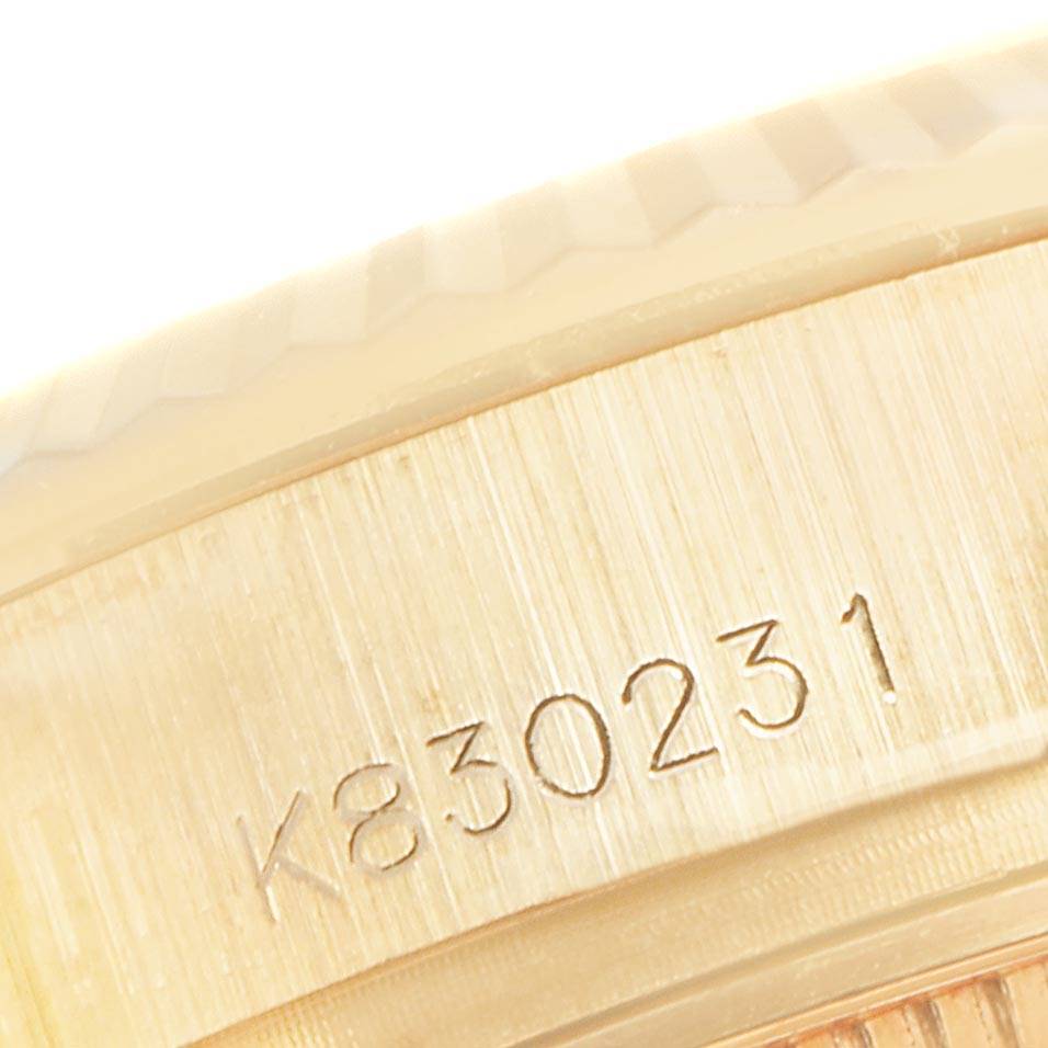 This image shows a close-up of the serial number engraved on the Rolex President 179178 Women's Yellow Gold Mother of Pearl Dial 179178 Women's Yellow Gold Mother of Pearl Dial model watch case.