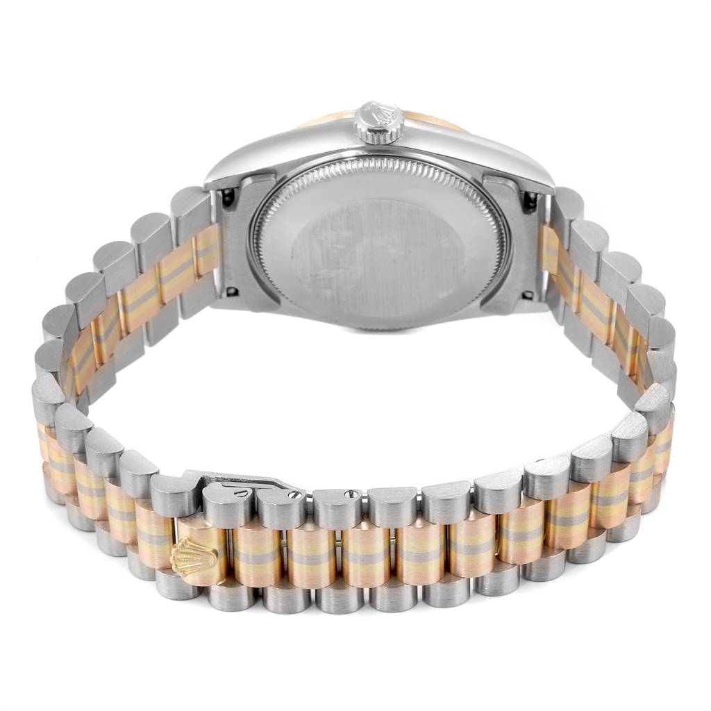 The image shows the back view of a Rolex President 68279 Women's White Gold Silver Dial 68279 Women's White Gold Silver Dial model watch, highlighting the case back and two-tone bracelet.