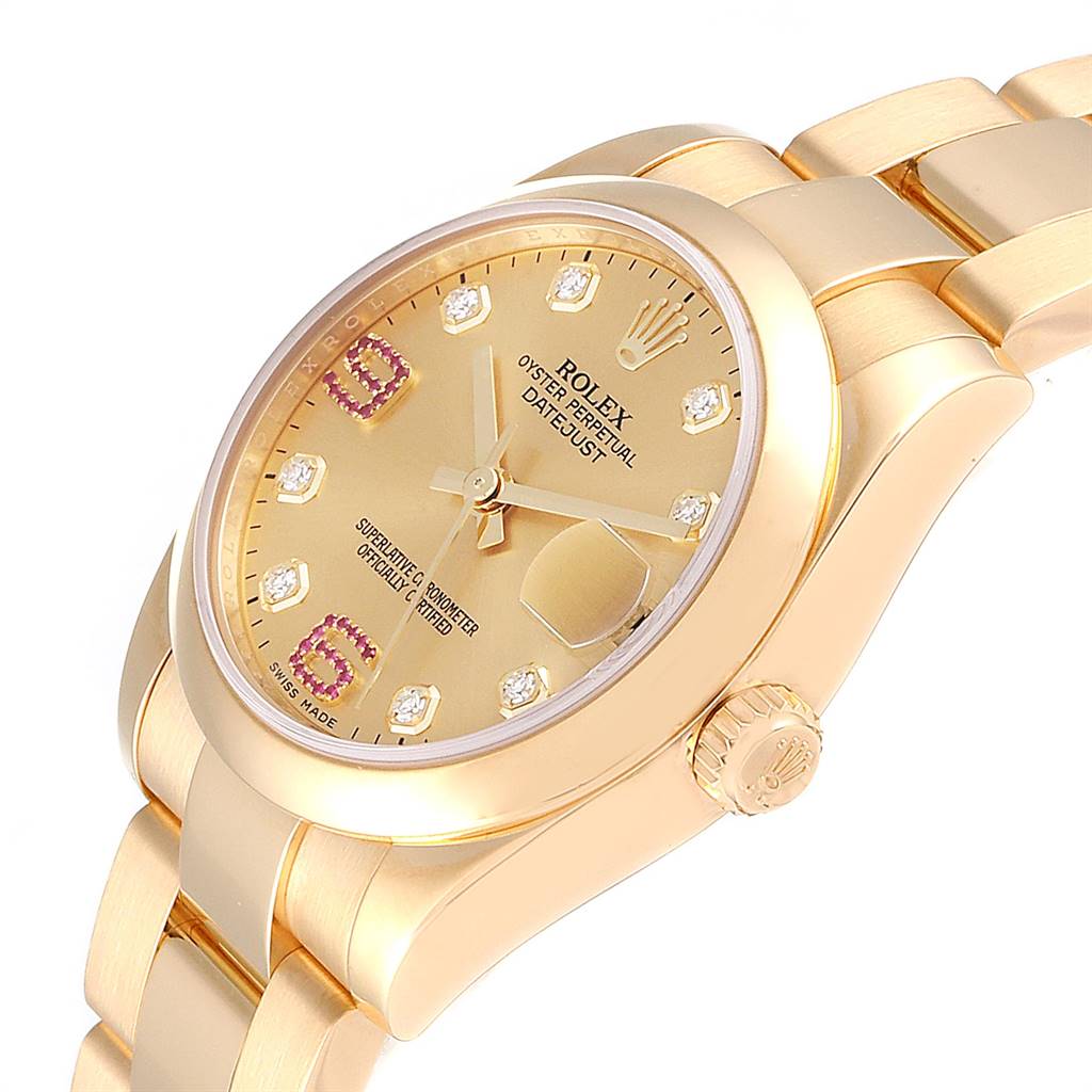 The image shows the dial, crown, and bracelet of a Rolex President 178248 Women
s Yellow Gold Champagne Dial 178248 Women
s Yellow Gold Champagne Dial model watch, viewed from a slight angle.