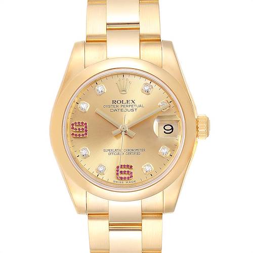 Photo of Rolex President 31 Midsize Yellow Gold Diamond Ruby Ladies Watch 178248
