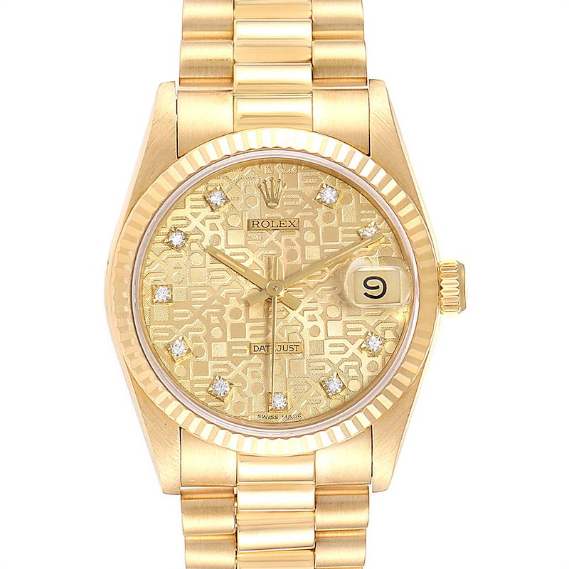 Rolex President Datejust 31 Midsize 18K Gold Diamond Watch 68278 SwissWatchExpo