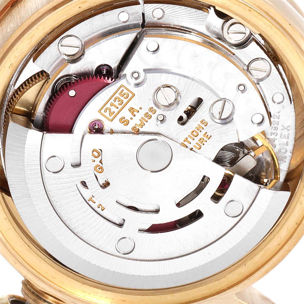 The image shows the inner mechanism of a Rolex President 69178 Women
s Yellow Gold Champagne Dial 69178 Women
s Yellow Gold Champagne Dial model watch, viewed from the back.