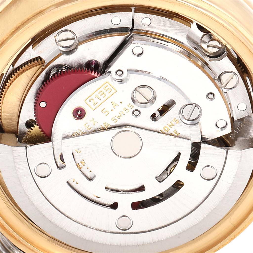 This image shows the internal mechanism of the Rolex President 69138 Women's Yellow Gold Silver Dial 69138 Women's Yellow Gold Silver Dial model watch from a close-up angle.