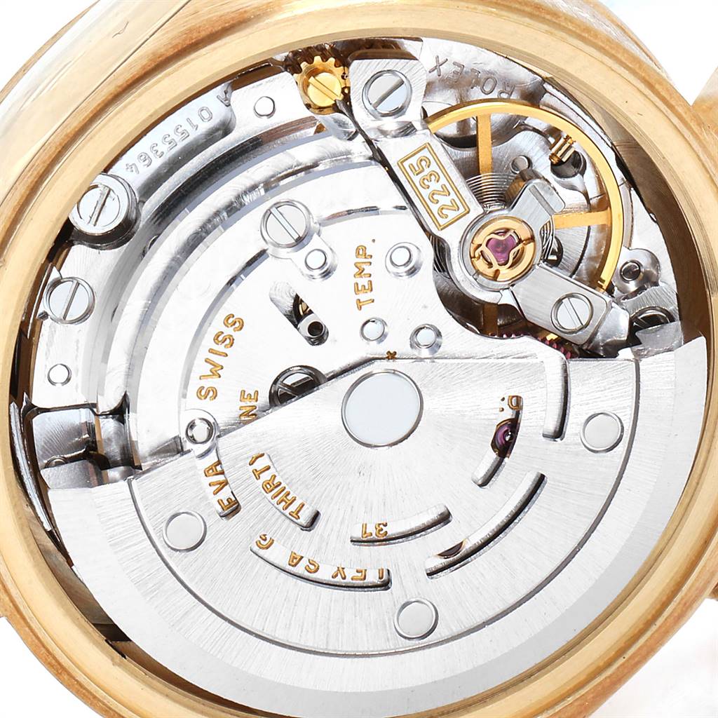 The image displays the internal mechanical movement of the Rolex President 79178 Women's Yellow Gold Black Dial 79178 Women's Yellow Gold Black Dial model watch, viewed from the back.