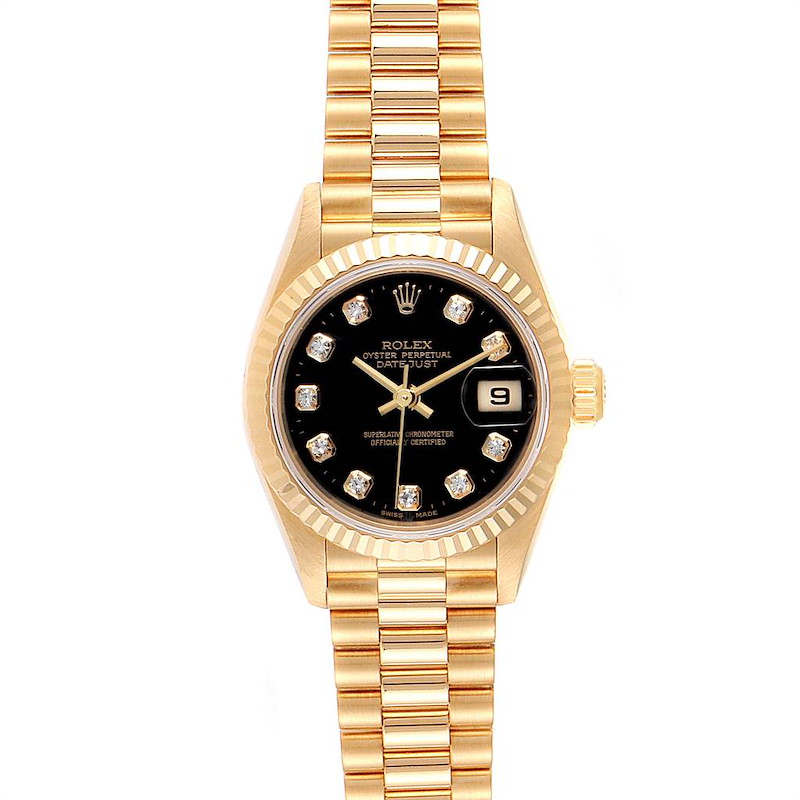 Rolex President Datejust Yellow Gold Black Diamond Dial Ladies Watch 79178 SwissWatchExpo