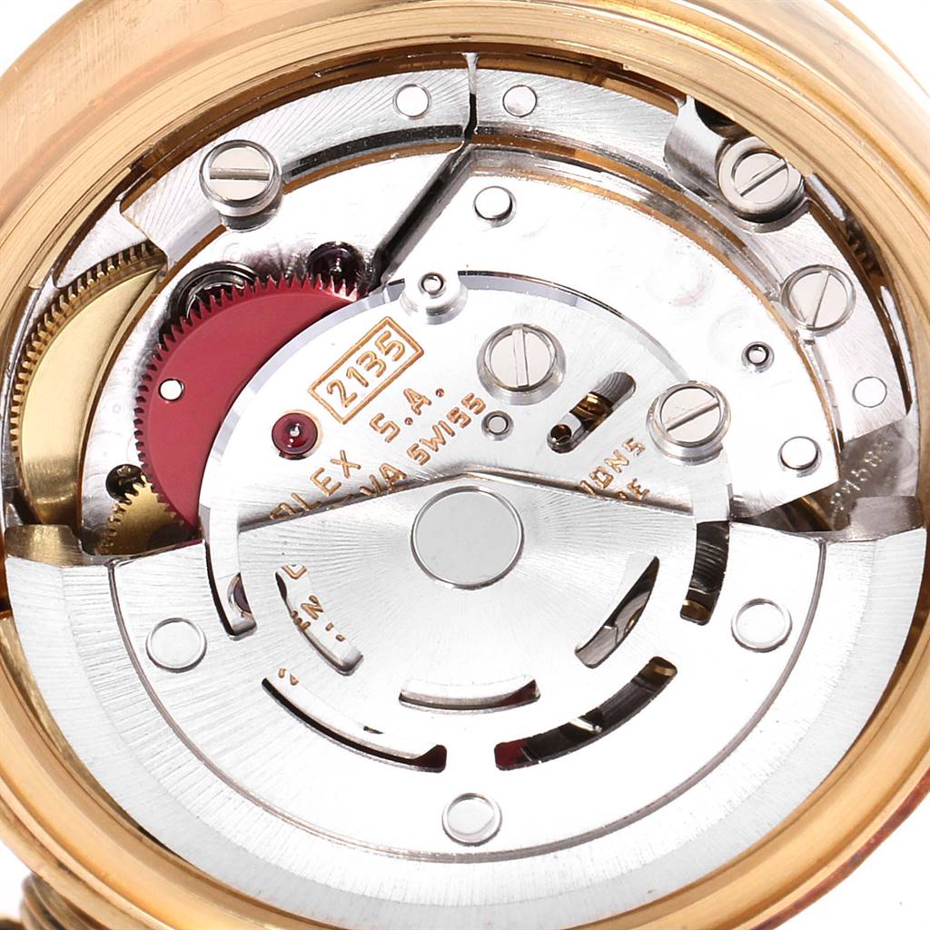 This is a close-up view of the internal mechanism of a Rolex President 69178 Women's Yellow Gold Beige Dial 69178 Women's Yellow Gold Beige Dial model watch.