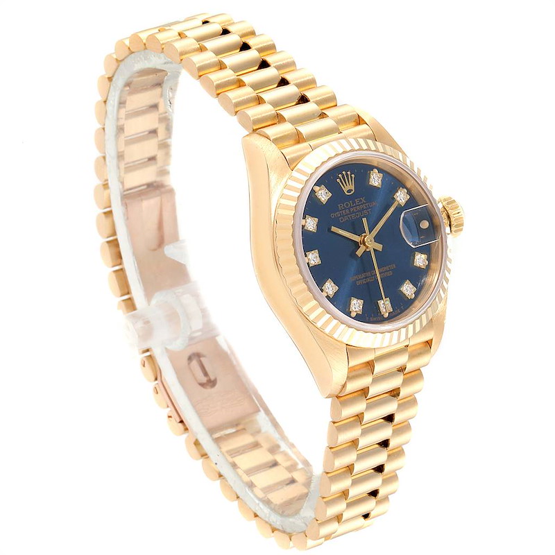 Rolex Lady-Datejust, President Bracelet, Blue Diamond Dial, Diamond & Ruby  Bezel, Yellow Gold, 69178