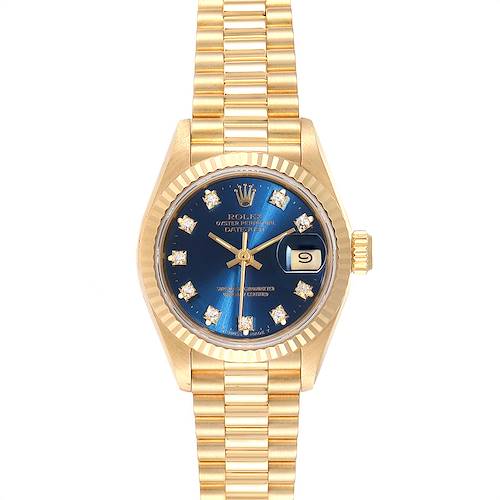 Photo of Rolex President Datejust Yellow Gold Blue Diamond Dial Ladies Watch 69178