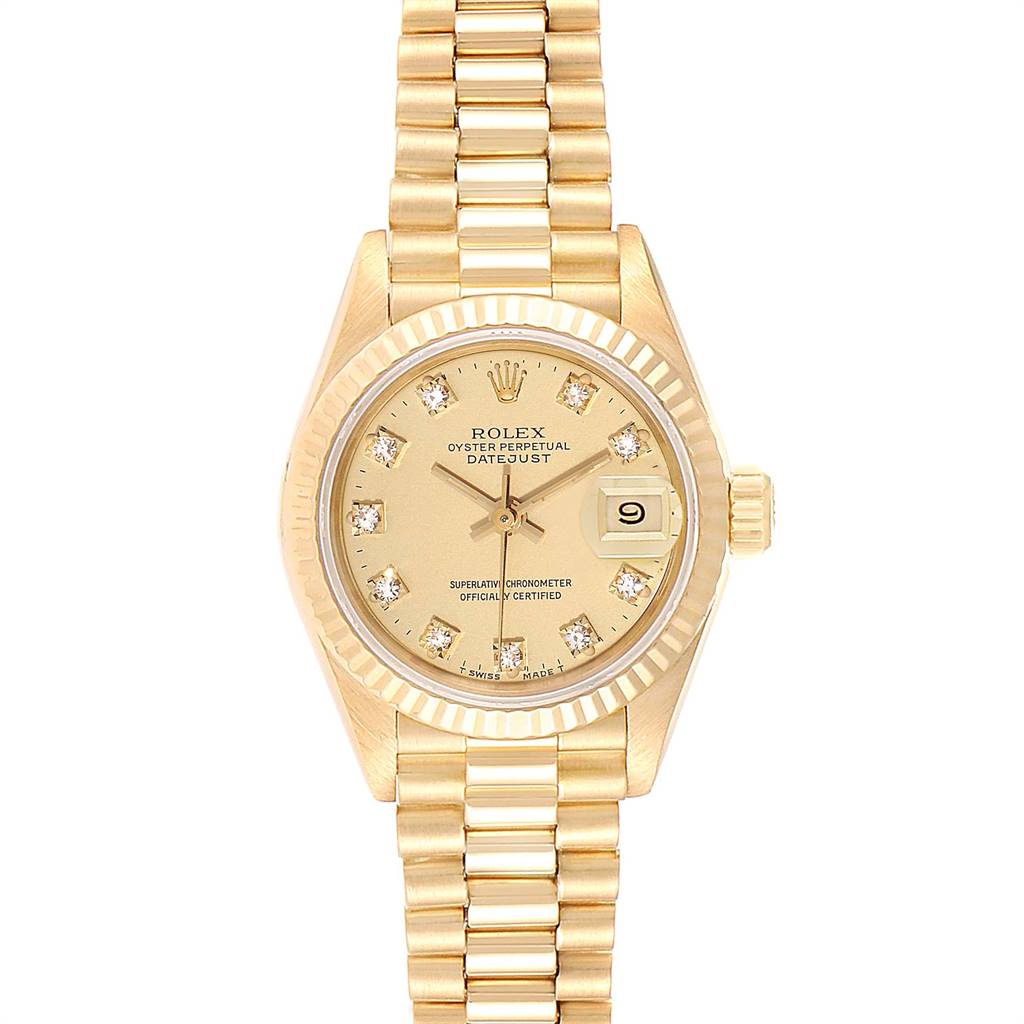 Rolex President Datejust Yellow Gold Diamond Ladies Watch 69178 ...