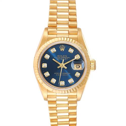 Photo of Rolex President Datejust Yellow Gold Blue Diamond Dial Ladies Watch 69178