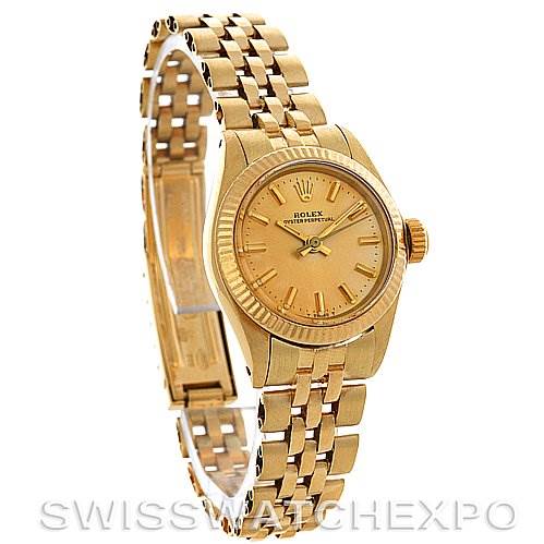 The image shows a Rolex President 6719 Women's Yellow Gold Champagne Dial 6719 Women's Yellow Gold Champagne Dial model watch from an angled view highlighting the dial, bezel, and bracelet.