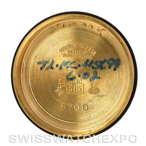 This image shows the inside case back of a Rolex President 6719 Women's Yellow Gold Champagne Dial 6719 Women's Yellow Gold Champagne Dial model watch, revealing engravings and markings.