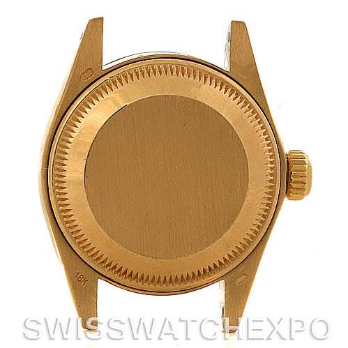 This image shows the back view of a Rolex President 6917 Women's Yellow Gold Black Dial 6917 Women's Yellow Gold Black Dial model watch case without the strap.