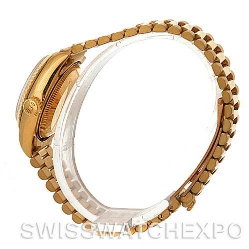 The image shows a side view of the Rolex President 69178 Women's Yellow Gold White Dial 69178 Women's Yellow Gold White Dial model watch, highlighting its gold case and bracelet.