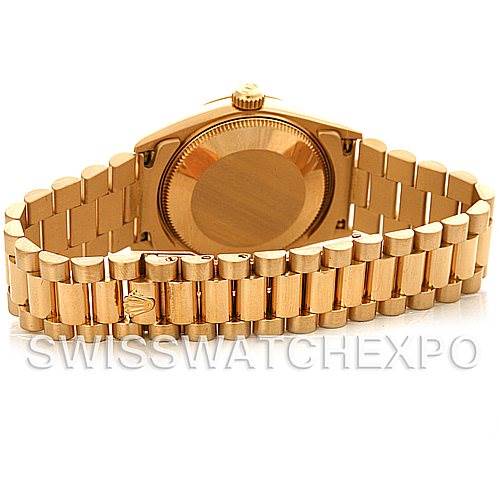 The image shows the back case and bracelet of a Rolex President 68273 Women's Yellow Gold White Dial 68273 Women's Yellow Gold White Dial model watch, viewed from the rear.