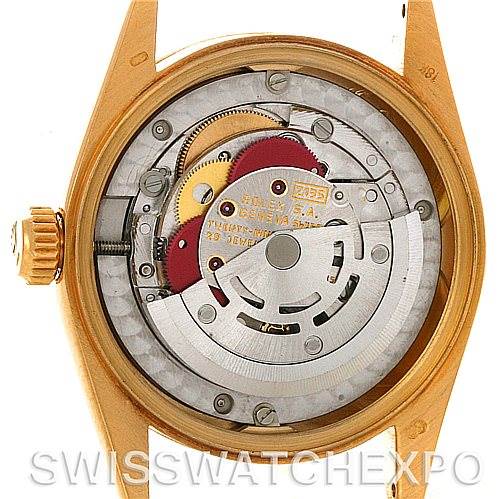 The image shows the back of a Rolex President 68273 Women's Yellow Gold White Dial 68273 Women's Yellow Gold White Dial model, displaying its internal mechanical movement.