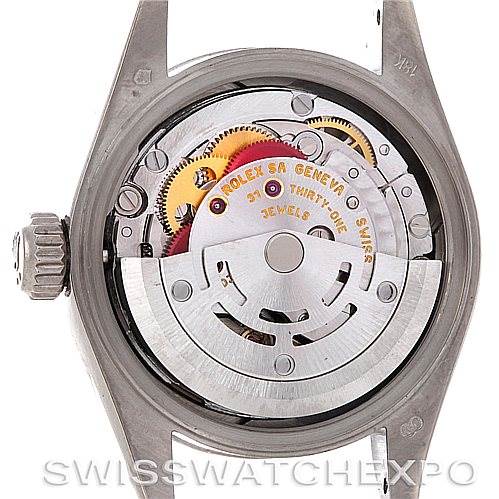The image shows the internal mechanism of a Rolex President 79179 Women's White Gold Pink Dial 79179 Women's White Gold Pink Dial model watch, viewed from the rear with the case back removed.