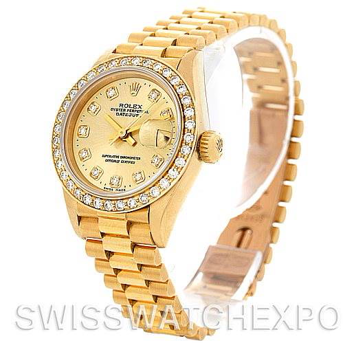 Rolex President Ladies 18k Yellow Gold Diamonds 69178 SwissWatchExpo