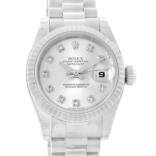 Photo of Rolex President Datejust 18k White Gold Diamond Watch 179179 Unworn