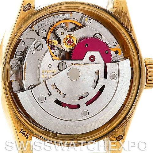 The image shows the inner mechanism of a Rolex President 6719 Women
s Yellow Gold Champagne Dial 6719 Women
s Yellow Gold Champagne Dial model watch from the back angle.