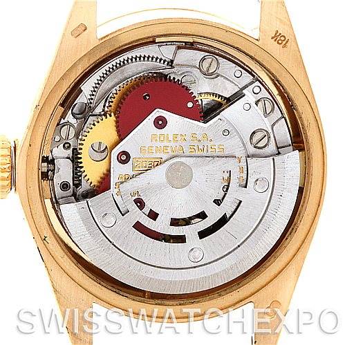This image shows the inner mechanical movement of a Rolex President 6917 Women's Yellow Gold Champagne Dial 6917 Women's Yellow Gold Champagne Dial model, photographed from the back with the case removed.