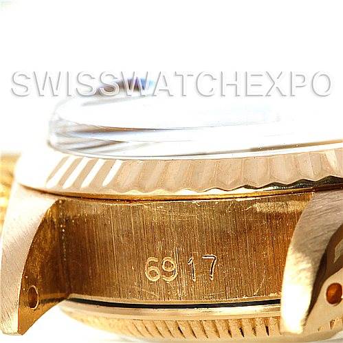 The image shows a close-up side view of the case and bezel of a Rolex President 6917 Women's Yellow Gold Champagne Dial 6917 Women's Yellow Gold Champagne Dial model watch with some serial numbers visible.