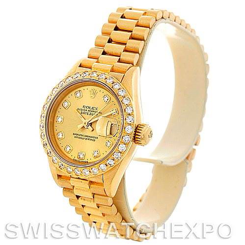 Rolex President Ladies 18k Yellow Gold Diamonds 69278 SwissWatchExpo