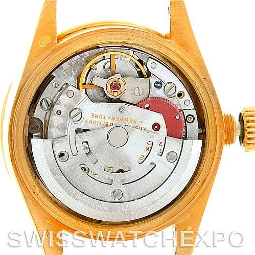 This image shows the internal mechanism of the Rolex President 69068 Women
s Yellow Gold Mother of Pearl Dial 69068 Women
s Yellow Gold Mother of Pearl Dial model watch, viewed from the case back angle.