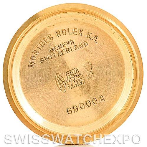 The image shows the inner case back of a Rolex President 69278 Women's Yellow Gold Champagne Dial 69278 Women's Yellow Gold Champagne Dial model watch, displaying branding and model number details.