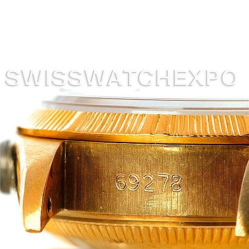 The image shows a close-up side view of the Rolex President 69278 Women's Yellow Gold Champagne Dial 69278 Women's Yellow Gold Champagne Dial model, highlighting the case and reference number 69278.