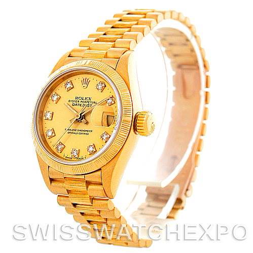 Rolex President Ladies 18k Yellow Gold Diamond Watch 69278 SwissWatchExpo