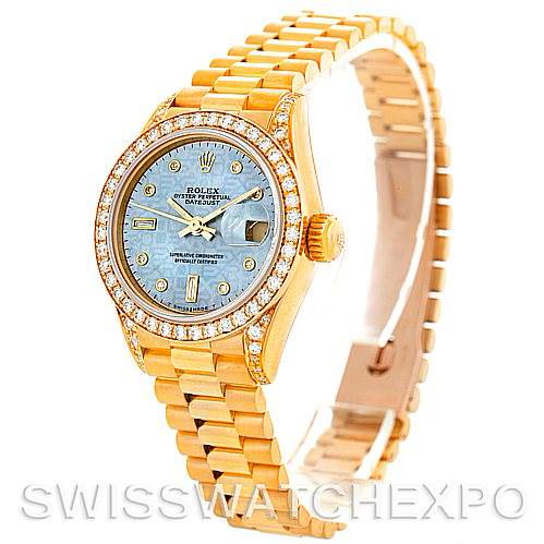 Rolex President Crown Collection Ladies 18k Yellow Gold Diamonds Watch 69158 SwissWatchExpo