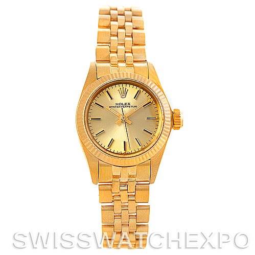 The image shows a front view of a Rolex President 6719 Women's Yellow Gold Champagne Dial 6719 Women's Yellow Gold Champagne Dial model watch, highlighting the dial, bezel, and bracelet.