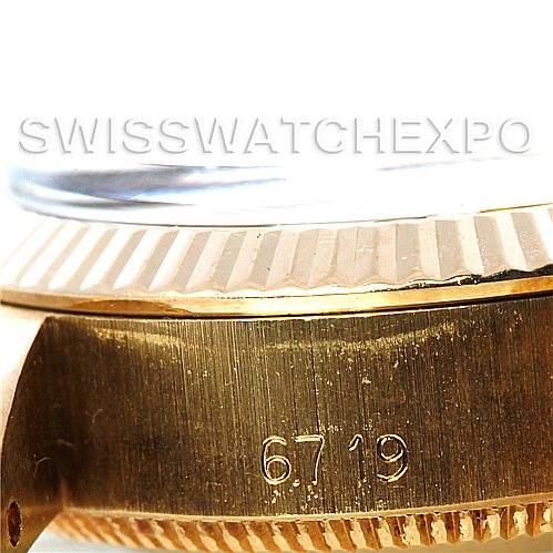 This close-up image shows the side view of the case and bezel of a Rolex President 6719 Women's Yellow Gold Champagne Dial 6719 Women's Yellow Gold Champagne Dial watch (model type 6719).