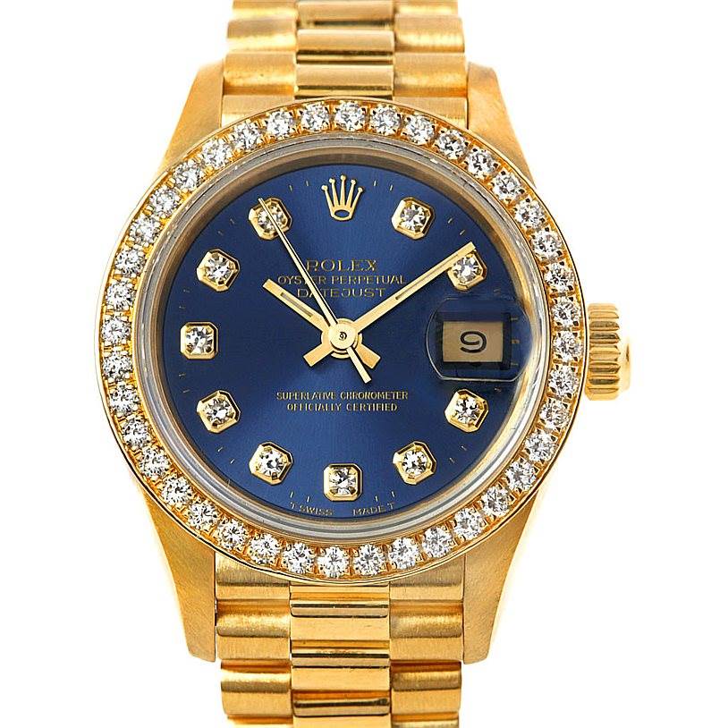 Rolex President Ladies 18k Yellow Gold Diamonds Watch 69138 ...