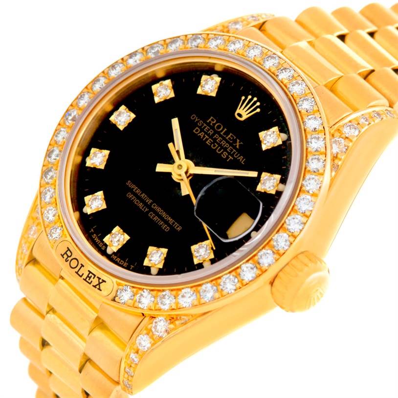 Rolex President Ladies Crown Collection Gold Diamond Watch 69158 ...