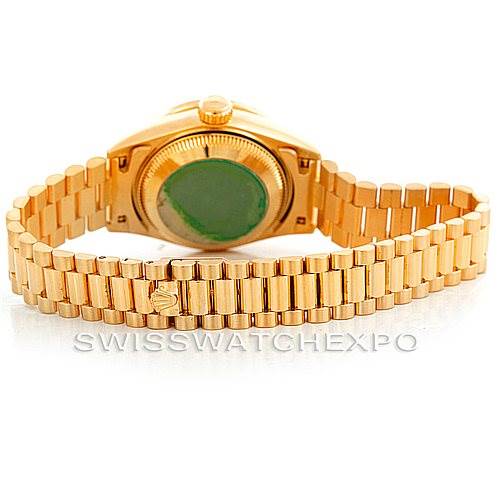 This is a rear view of the Rolex President 69088 Women's Yellow Gold Blue Dial 69088 Women's Yellow Gold Blue Dial model watch, displaying the bracelet and case back.