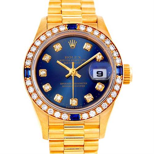 Photo of Rolex President Ladies 18k Yellow Gold Diamonds Sapphires Watch 69088