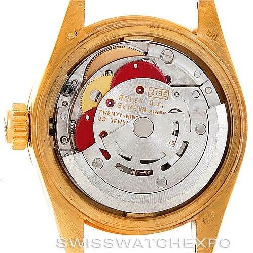 The image shows the internal movement mechanism of a Rolex President 69198 Women's Yellow Gold Blue Dial 69198 Women's Yellow Gold Blue Dial model watch from the back.