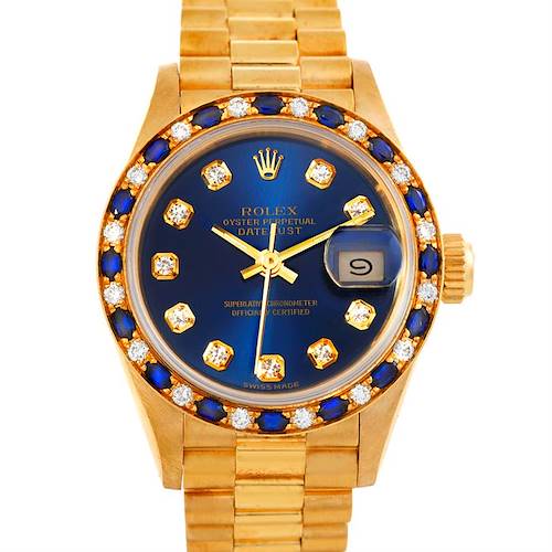Photo of Rolex President Ladies 18k Yellow Gold Diamonds Sapphires Watch 69198
