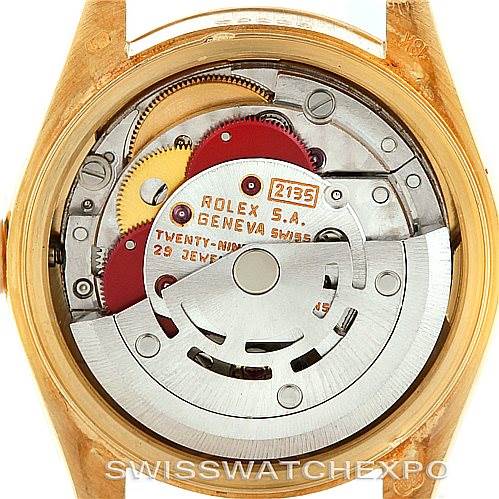 This image shows the movement and inner workings of a Rolex President 69238 Women's Yellow Gold Champagne Dial 69238 Women's Yellow Gold Champagne Dial model watch viewed from the back.