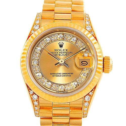 Rolex President Ladies 18k Yellow Gold Diamond Myriad Dial Watch 69238 ...