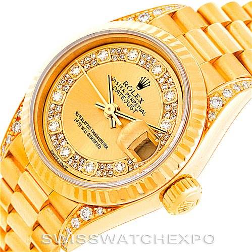 Rolex President Ladies 18k Yellow Gold Diamond Myriad Dial Watch 69238 ...