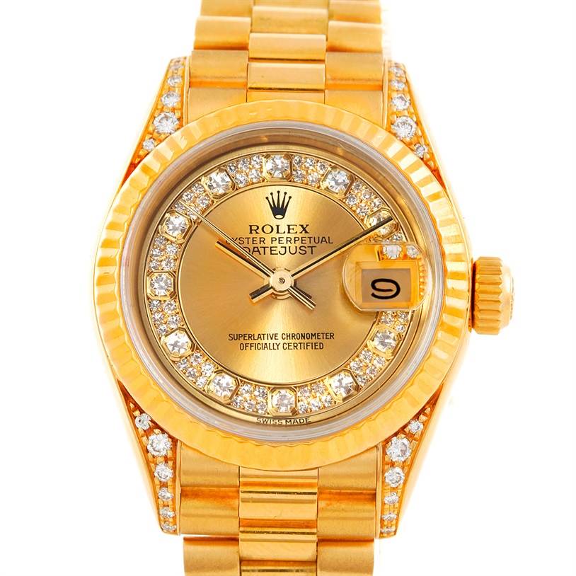 Rolex President Ladies 18k Yellow Gold Diamond Myriad Dial Watch 69238 ...