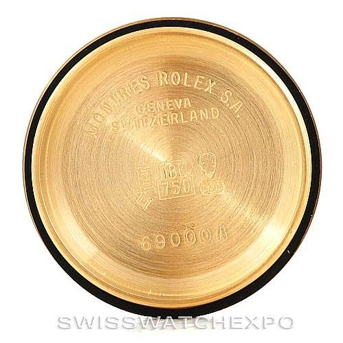 This image shows the inside case back of a Rolex President 69278 Women's Yellow Gold Champagne Dial 69278 Women's Yellow Gold Champagne Dial model watch, highlighting the engravings.