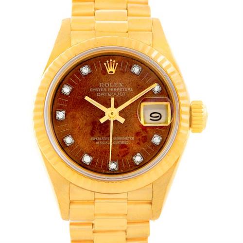 Photo of Rolex President 18K Yellow Gold Wood Diamond Dial Ladies Watch 69178
