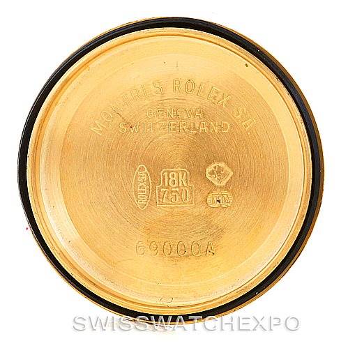 This image shows the inner case back of a Rolex President 69178 Women's Yellow Gold Champagne Dial 69178 Women's Yellow Gold Champagne Dial model watch, featuring engravings and hallmarks.