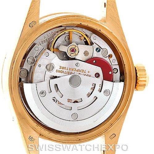 This image shows the internal mechanics of a Rolex President 69178 Women's Yellow Gold Champagne Dial 69178 Women's Yellow Gold Champagne Dial model watch, viewed from the back without the case back.