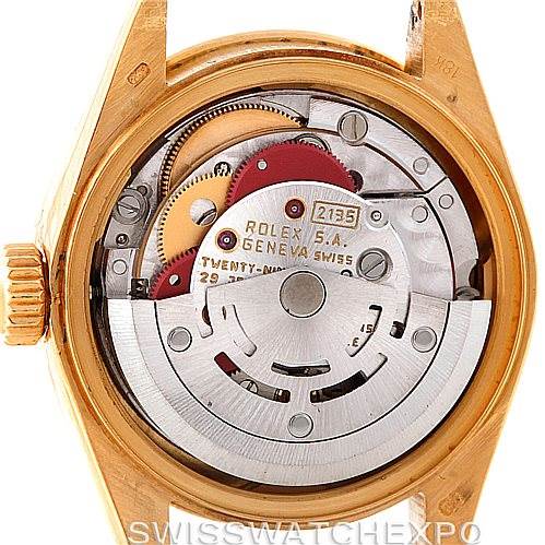 This image shows the inner mechanics and movement of the Rolex President 69138 Women's Yellow Gold Champagne Dial 69138 Women's Yellow Gold Champagne Dial model watch from a back angle.