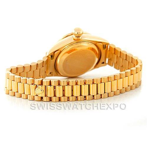 The image shows the back view and bracelet of a Rolex President 79158 Women's Yellow Gold  79158 Women's Yellow Gold  model watch.